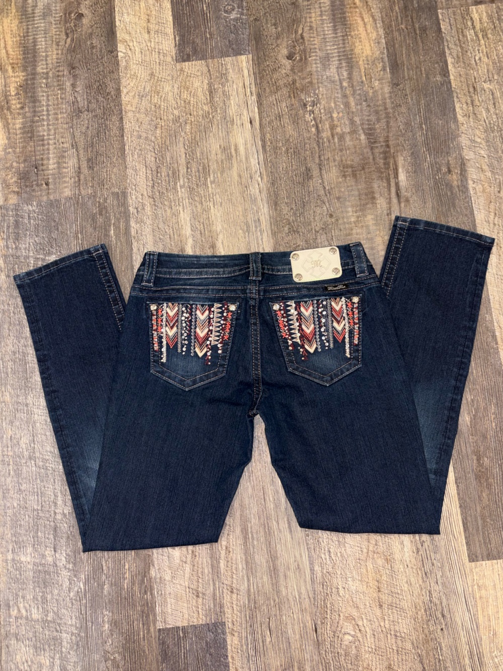 Miss Me Easy Skinny Jeans Size 28 Mid Rise Dark Wash Embellished Pockets